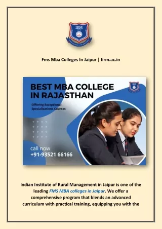 Fms Mba Colleges In Jaipur | Iirm.ac.in