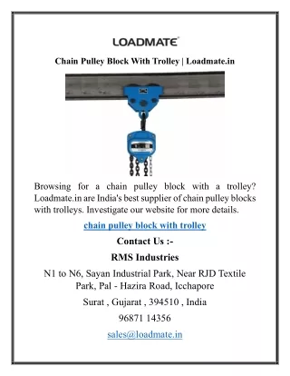 Chain Pulley Block With Trolley  Loadmate.in