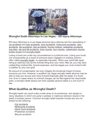 Wrongful Death Attorneys in Las Vegas - ER Injury Attorneys