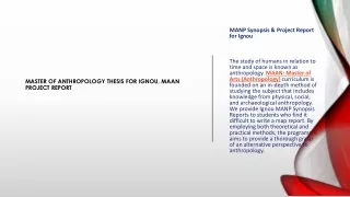 Master of Anthropology Thesis for IGNOU, MAAN Project