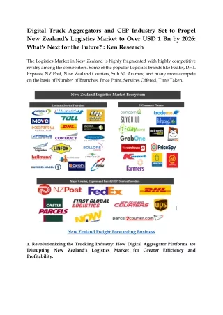 PR Promotion New Zealand Logistics Market: Ken research