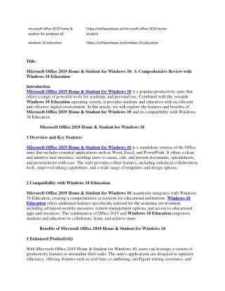 Microsoft Office 2019 Home & Student for Windows 10 A Comprehensive Review with Windows 10 Education