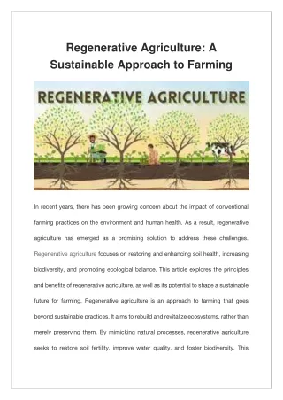 Regenerative Agriculture A Sustainable Approach to Farming