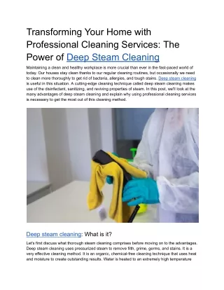 Transforming Your Home with Professional Cleaning Services - The Power of Deep Steam Cleaning