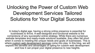 Unlocking the Power of Custom Web Development Services Tailored Solutions for Your Digital Success