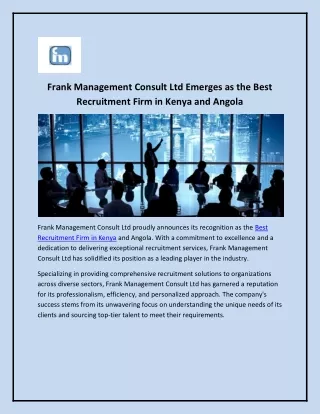 Best Recruitment Firm in Angola - Frank Management Consult Ltd