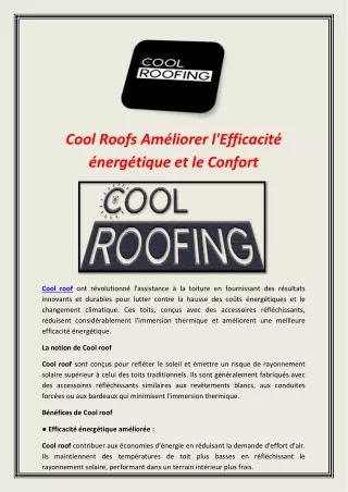 Cool Roofs Améliorer l'Efficacité énergétique et le Confort