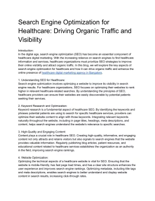 Search Engine Optimization for Healthcare_ Driving Organic Traffic and Visibility