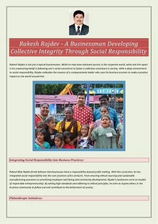 Rakesh Rajdev - A Businessman Developing Collective Integrity Through Social Responsibility