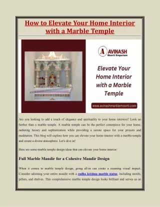How to Elevate your Home Interior with a Marble Temple