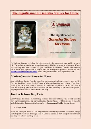 The significance of Ganesha Statues for Home