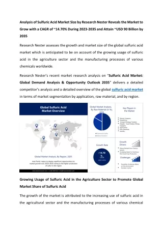 Sulfuric Acid Market Set to Garner Remarkable Revenues by 2023-2035