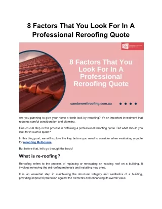 8 Factors That You Look For In A Professional Reroofing Quote