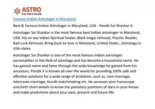 Famous Indian Astrologer in Maryland