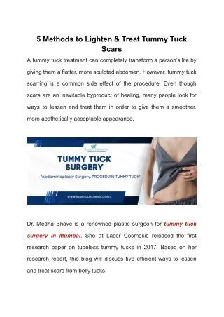 5 Methods to Lighten & Treat Tummy Tuck Scars