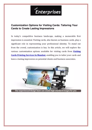 Customization Options for Visiting Cards Tailoring Your Cards to Create Lasting Impressions