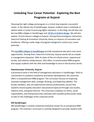 Unlocking Your Career Potential - Exploring the Best Programs at Gujarat