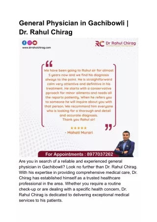 General Physician in Gachibowli _ Dr. Rahul Chirag