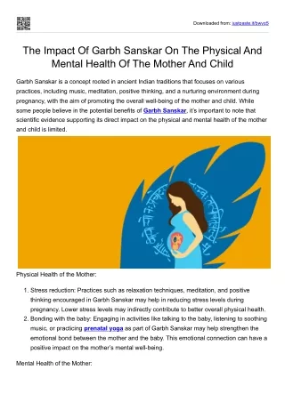 The Impact Of Garbh Sanskar On The Physical And Mental Health Of The Mother And Child