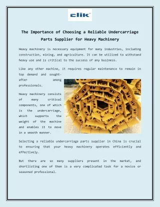 The Importance of Choosing a Reliable Undercarriage Parts Supplier for Heavy Machinery