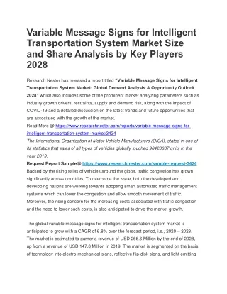 Variable Message Signs for Intelligent Transportation System Market