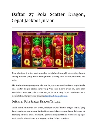 Daftar 27 Pola Scatter dragon, Cepat Jackpot Jutaan