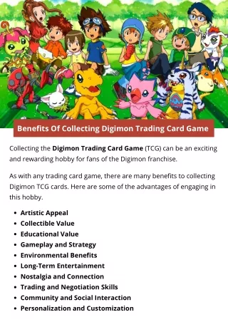 Benefits Of Collecting Digimon Trading Card Game