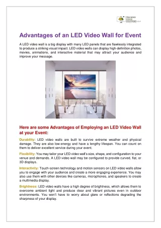 Advantages of an LED Video Wall for Event