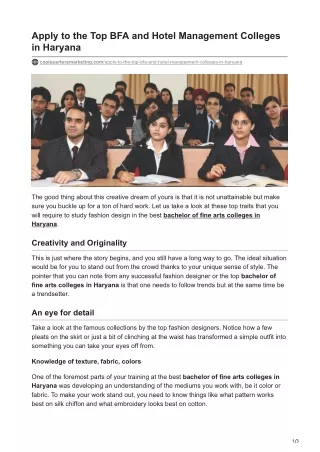 Apply to the Top BFA and Hotel Management Colleges in Haryana