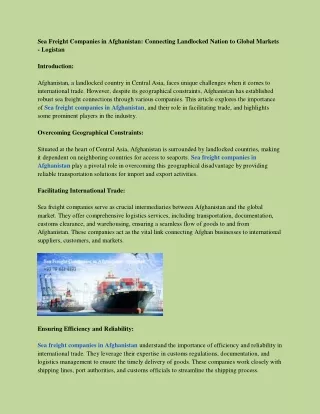 Sea Freight Companies in Afghanistan_Connecting Landlocked Nation to Global Markets- Logistan