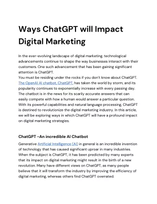 Ways ChatGPT will Impact Digital Marketing