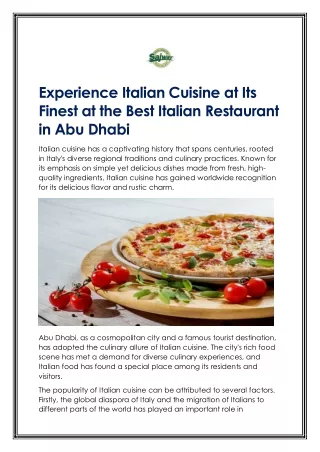 Experience Italian Cuisine at Its Finest at the Best Italian Restaurant in Abu Dhabi