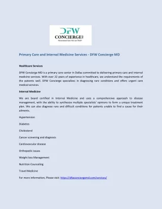 Primary Care and Internal Medicine Services - DFW Concierge MD