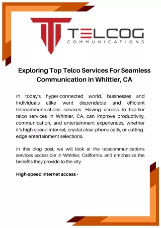 Exploring Top Telco Services For Seamless Communication In Whittier, CA