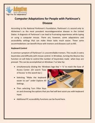 Computer Adaptations for People with Parkinson’s Disease