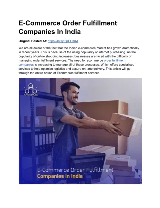 E-Commerce Order Fulfillment Companies In India