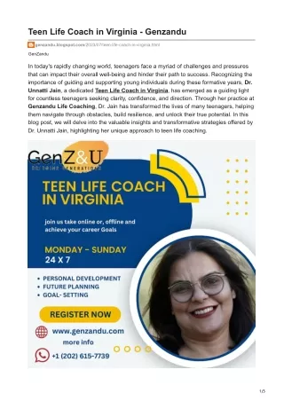 Teen Life Coach in Virginia - Genzandu