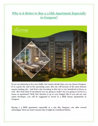 Why is it Better to Buy a 3 bhk Apartment Especially in Gurgaon?