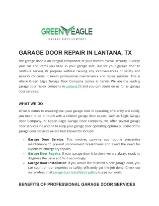 Garage Door Service in Lantana, TX - Green Eagle Garage Door Company