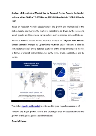 Glycolic Acid Market Statistics by Top Manufacturers, 2023-2035