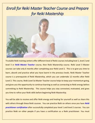 Enroll for Reiki Master Teacher Course and Prepare for Reiki Mastership