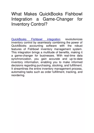 What Makes QuickBooks Fishbowl Integration a Game-Changer for Inventory Control?