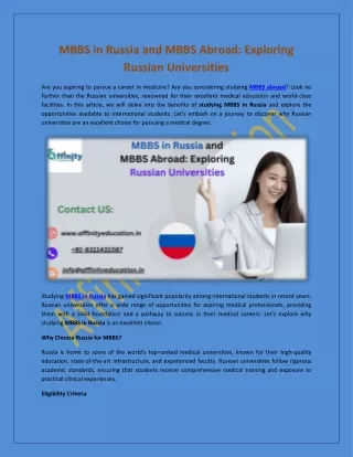 MBBS in Russia and MBBS Abroad: Exploring Russian Universities