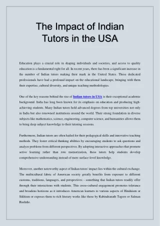 The Impact of Indian Tutors in the USA