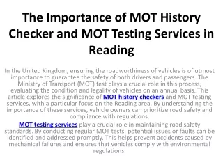 The Importance of MOT History Checker and MOT Testing Services in Reading