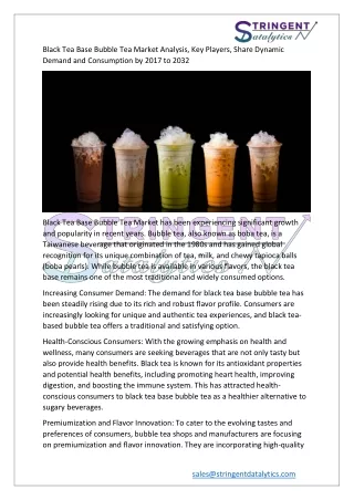 Black Tea Base Bubble Tea Market Analysis, Key Players, Share Dynamic  Demand