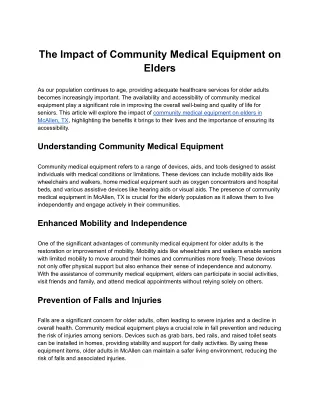The Impact of Community Medical Equipment on Elders