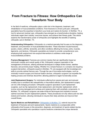 From Fracture to Fitness: How Orthopedics Can Transform Your Body