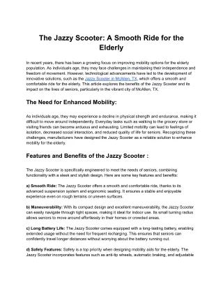 The Jazzy Scooter: A Smooth Ride for the Elderly