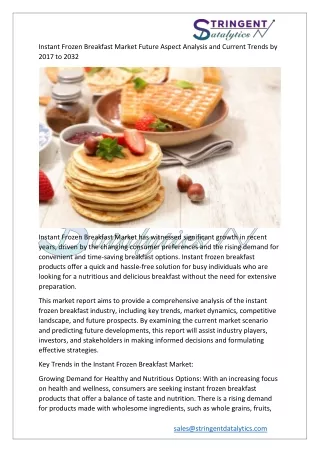 Instant Frozen Breakfast Market Future Aspect Analysis and Current Trends